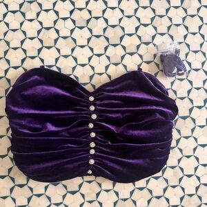 NWT Zara Purple Velvet Tube Crop Top with Rhinestone and detachable straps